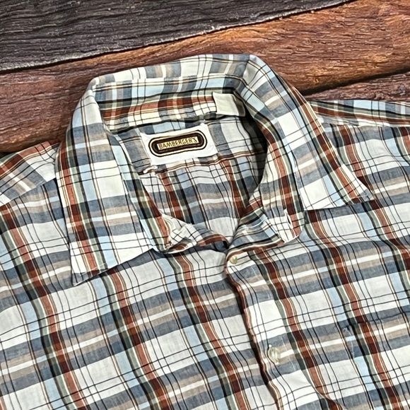 Vintage 80s Plaid Button Down Shirt Bambergers 1980s Short Sleeve Shirt - Picture 3 of 5